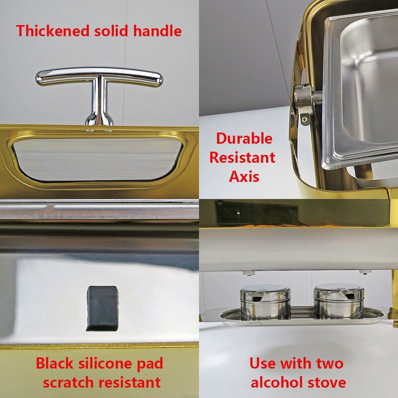 Chafing Dish Manufacturer - Kitchen Buffet Dishes Stainless Steel Golden 9L Roll Top Buffet Food Warmer