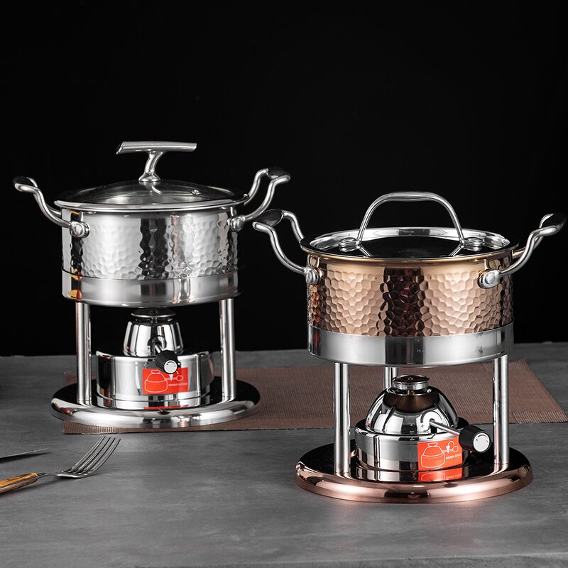 Alcohol Stove Set Manufacturer - Hotel Stainless Steel Food Heater Rose Gold Hot Pot With Lid Heating Stove