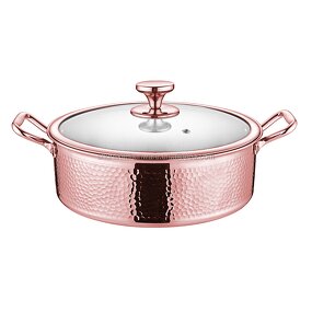 Chafing Dish Manufacturer - Rose Gold 304 Stainless Steel Hammer Pattern Hot Pot Induction Cooker With Glass Lid