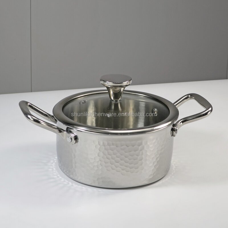 Commercial Hot Pot Set Manufacturer - Single Small Food Heater Stainless Steel Mini Three-piece Cooking Pot With Glass Cover
