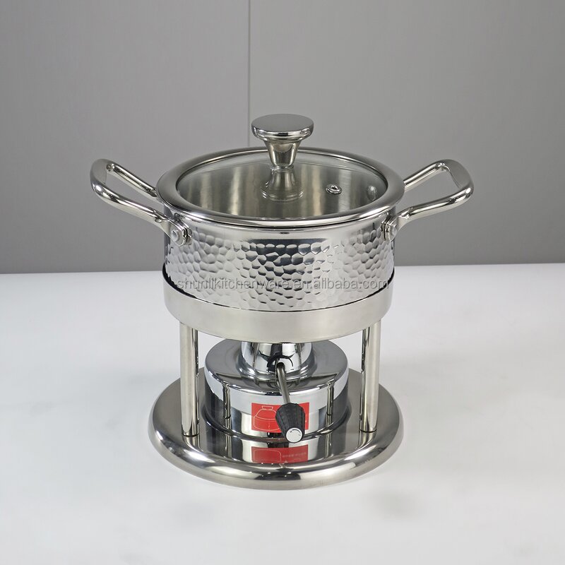 Commercial Hot Pot Set Manufacturer - Single Small Food Heater Stainless Steel Mini Three-piece Cooking Pot With Glass Cover