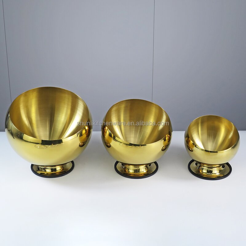 Serving Bowl Manufacturer - Golden Hot Pot Restaurant Slanted Seasoning Jar Sauce Fruit Salad Bowls Set Stainless Steel