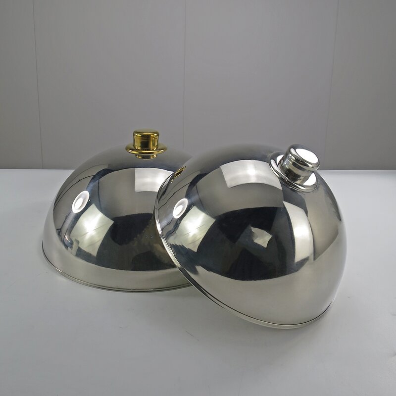 Food Cover Manufacturer - Golden Thickened Stainless Steel Round Iron Pan Lid Dome Lid for Dining Plate with Handle