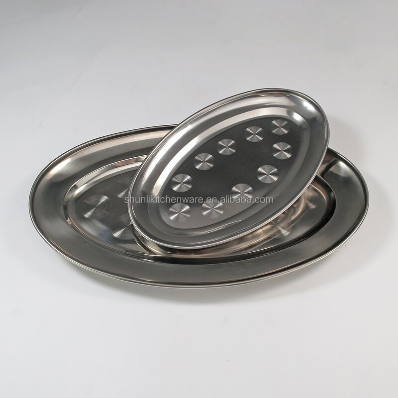 Food Serving Tray Manufacturer - Restaurant Hotel Multi-size Stainless Steel 201 Oval Dish Plate Custom Logo