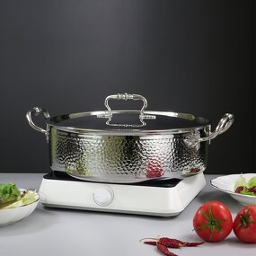 Induction Cooker Manufacturer - Commercial Silver 304 Stainless Steel with Right Angle Body Hammer Pattern Non-stick Pot
