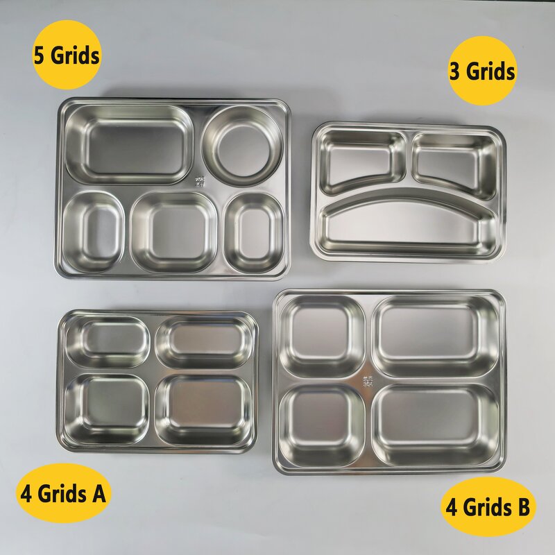 School Lunch Box Manufacturer - Restaurant Canteen Stainless Steel with Lid Food Grade Fast Food Tray 5 Compartments
