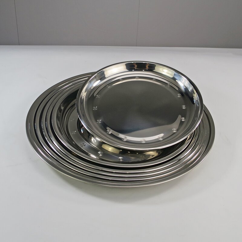 Food Serving Tray Manufacturer - Wedding Party Multi-size Stainless Steel 201 Round Dish Plate Custom Logo