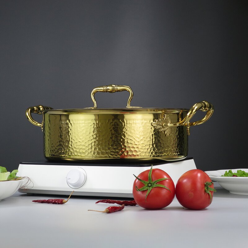 Chafing Dish Manufacturer - Rose Gold 304 Stainless Steel Hammer Pattern Hot Pot Induction Cooker With Sunken Lid