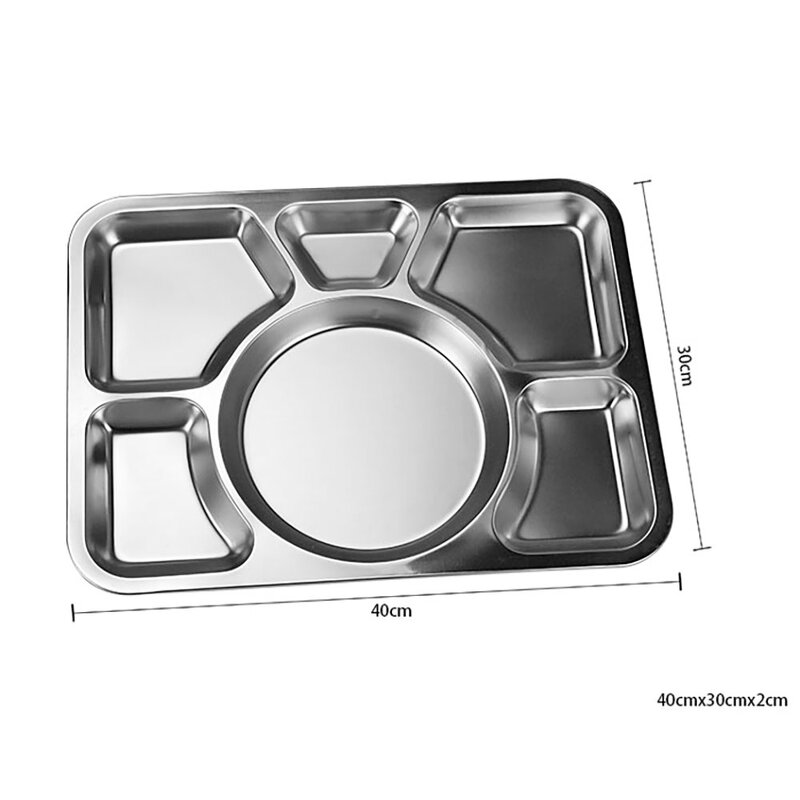 Fast Food Tray Manufacturer - Stainless Steel Rectangle Restaurant Dining Plate 6 Compartment Divided Dinner Plate