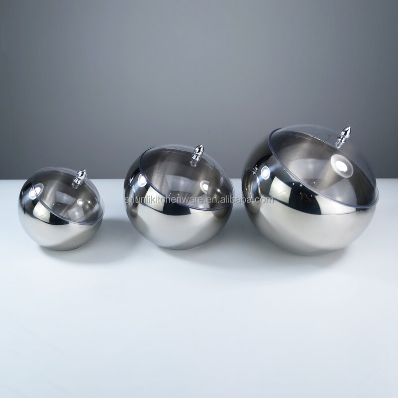 Sauce Bowls Manufacturer - Buffet Catering Stainless Steel Multifunction Serving Bowl with Lid Fruit Salad Spherical