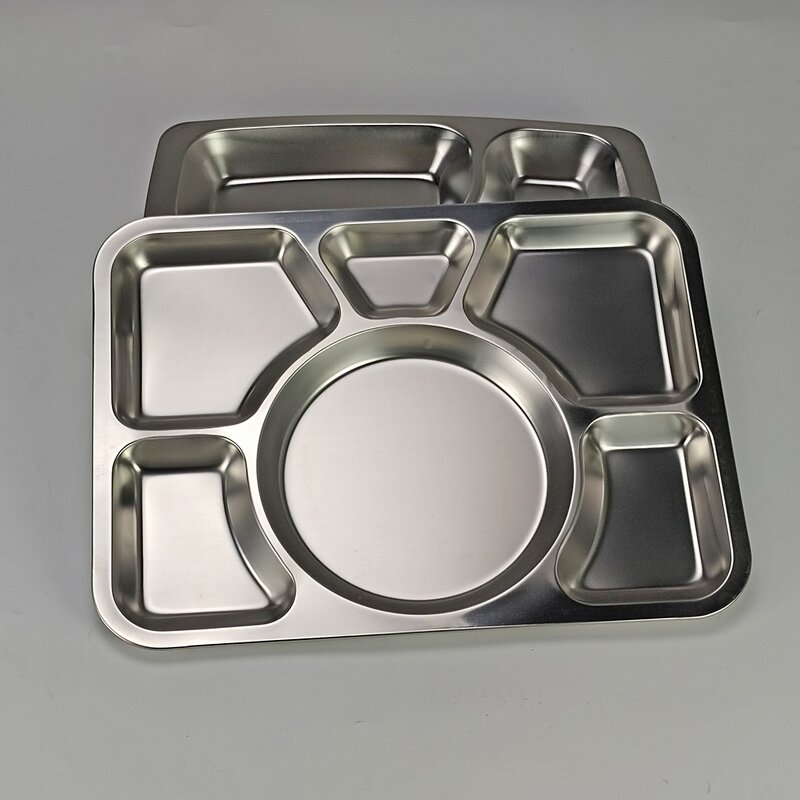 Fast Food Tray Manufacturer - Stainless Steel Rectangle Restaurant Dining Plate 6 Compartment Divided Dinner Plate