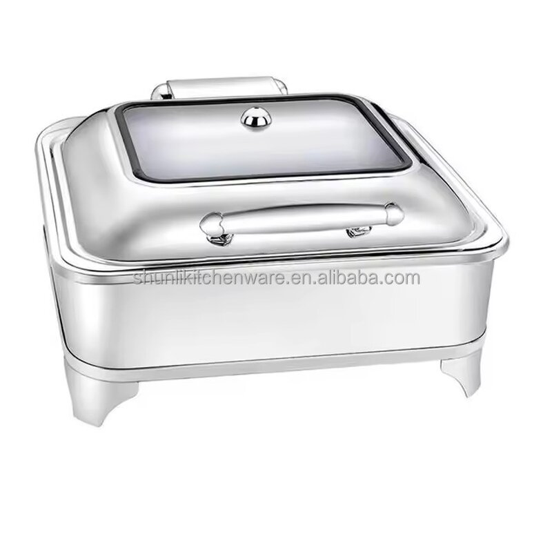Buffet Stove Manufacturer - 6 Liters Silver Square Commercial Style Wedding Chafing Dish Stainless Steel