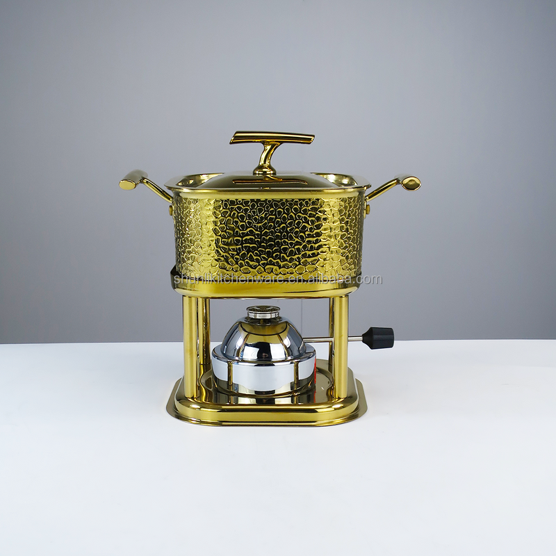 Fondue Pot Manufacturer - Luxury Three-ply Golden Square Mini Fondue 304 Stainless Steel Premium Gas Heated
