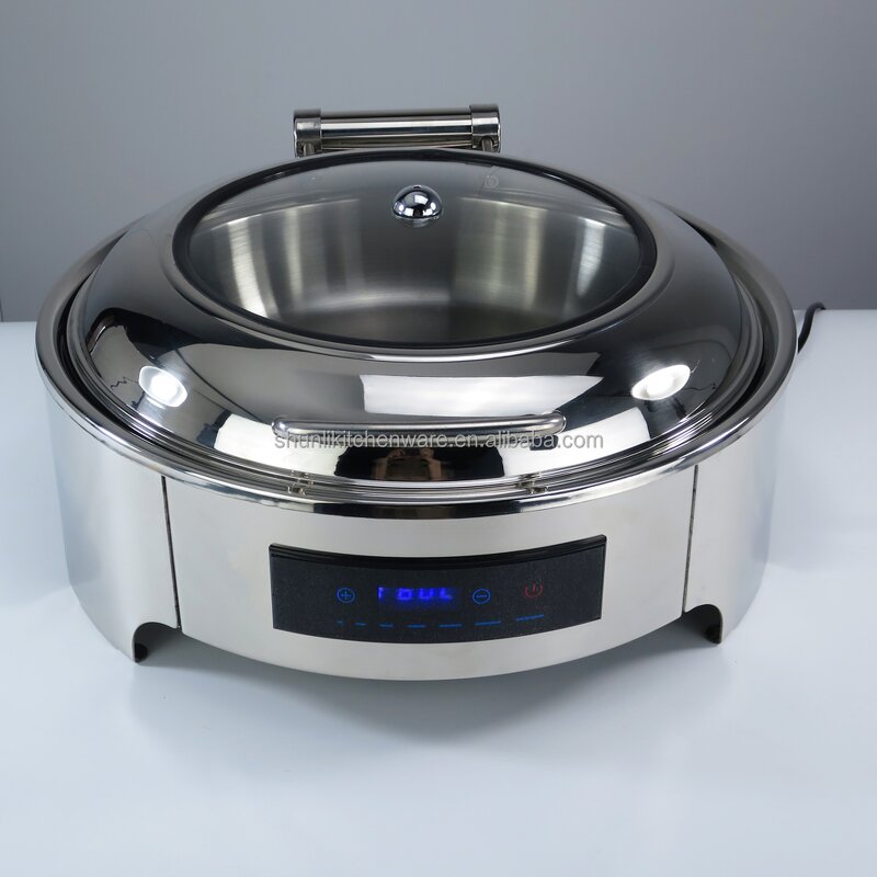 Electric Chafing Dish Manufacturer - Simple Round Buffet Stove with Glass Food Warmer for Hotel Commercial Catering