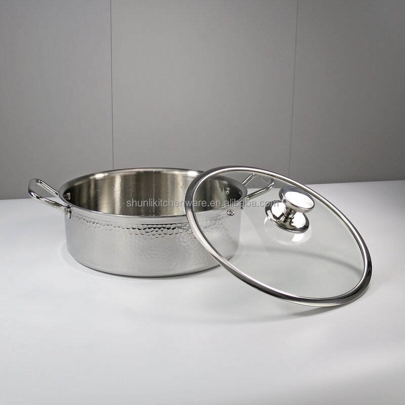 Induction Cooker Manufacturer - Commercial Silver 304 Stainless Steel with Right Angle Body Hammer Pattern Non-stick Pot