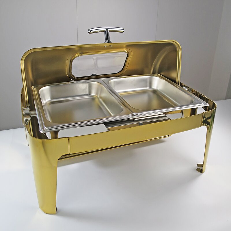 Chafing Dish Manufacturer - Kitchen Buffet Dishes Stainless Steel Golden 9L Roll Top Buffet Food Warmer