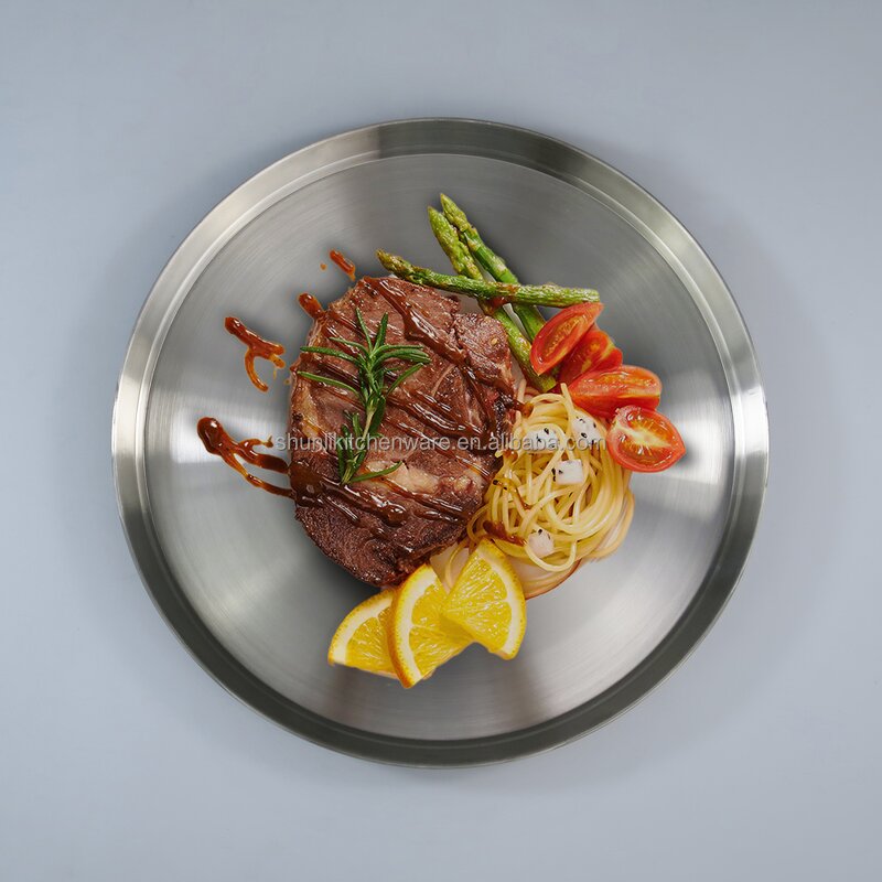 Dinnerware Set Manufacturer - Factory Wholesale Gold Metal Plates Stainless Steel Pizza Serving Tray Round Dinner Plates