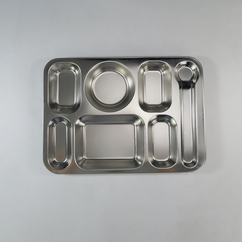 Student Snack Plates Manufacturer - Stainless Steel Plate 6/7 Compartment Dinner Tray for School Cafeteria