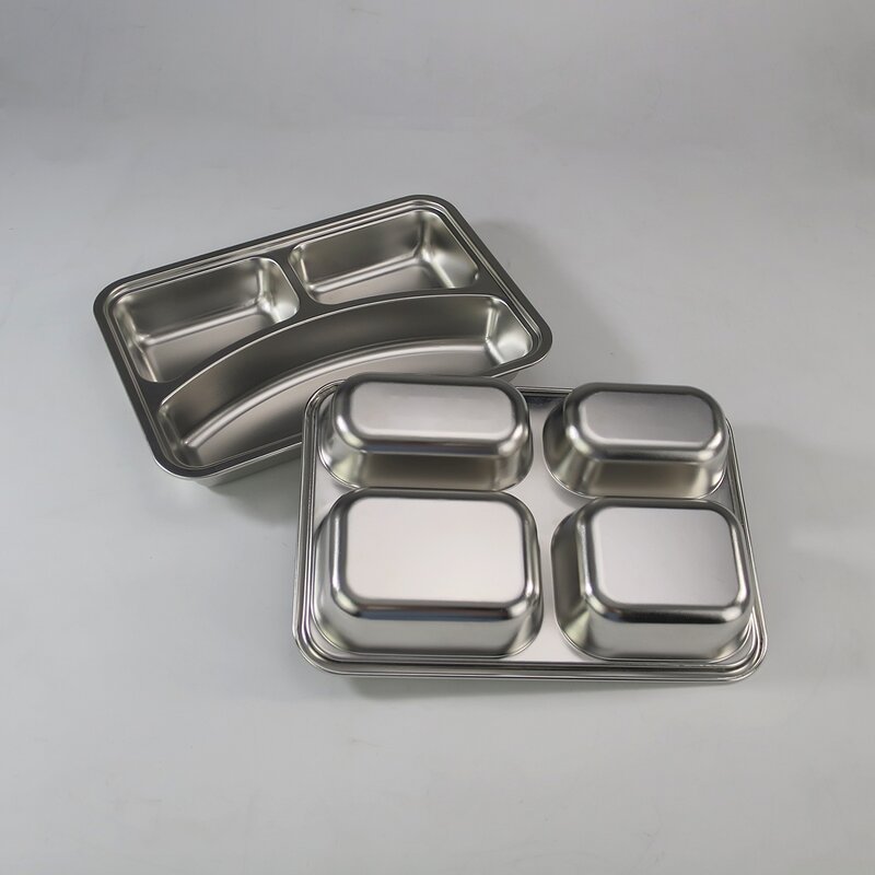 School Lunch Box Manufacturer - Restaurant Canteen Stainless Steel with Lid Food Grade Fast Food Tray 5 Compartments