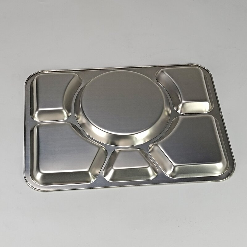 Fast Food Tray Manufacturer - Stainless Steel Rectangle Restaurant Dining Plate 6 Compartment Divided Dinner Plate