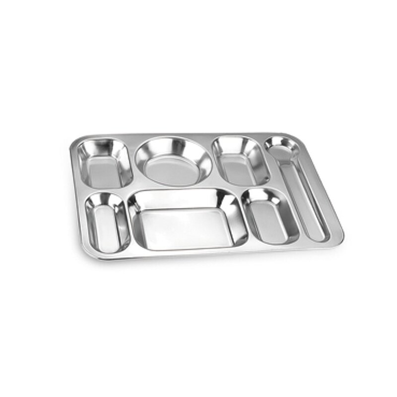 Student Snack Plates Manufacturer - Stainless Steel Plate 6/7 Compartment Dinner Tray for School Cafeteria