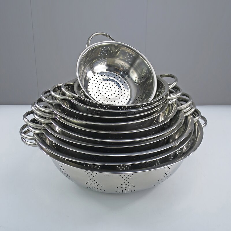 Sieve and Strainer Manufacturer - Round Diameter Washing Drainning Basin Square Stainless Rice Sieve With Curved Handle