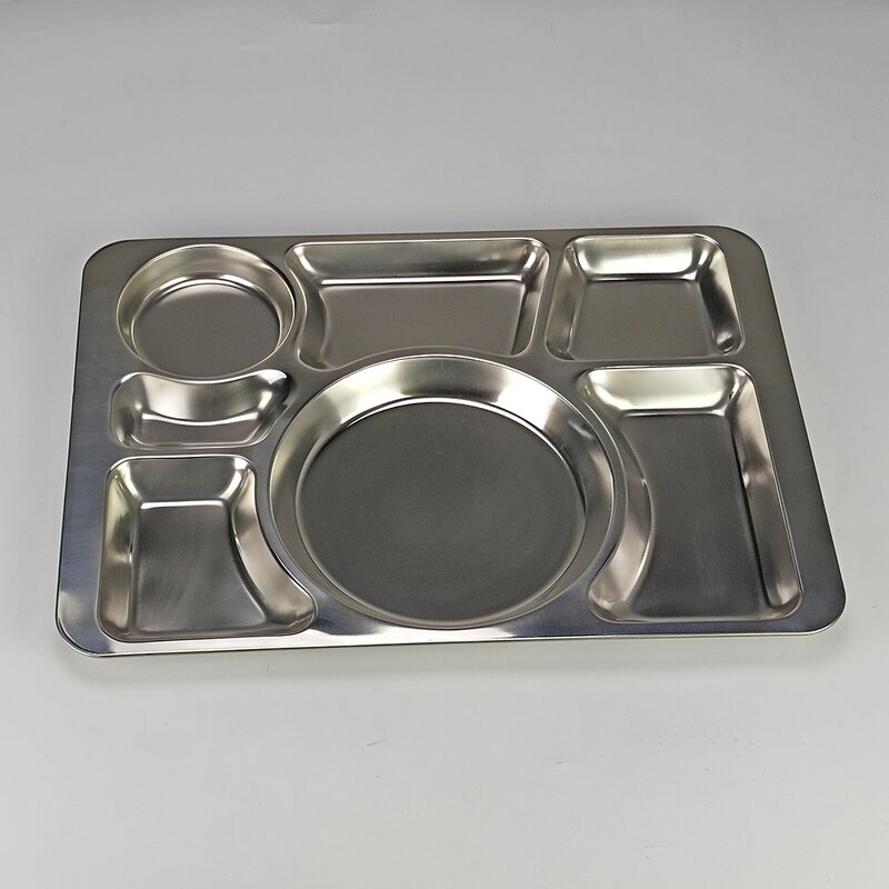 Snack Plate Manufacturer - Restaurant Stainless Steel Compartment Rectangular Plate 7 Compartment Divided Dinner Plate