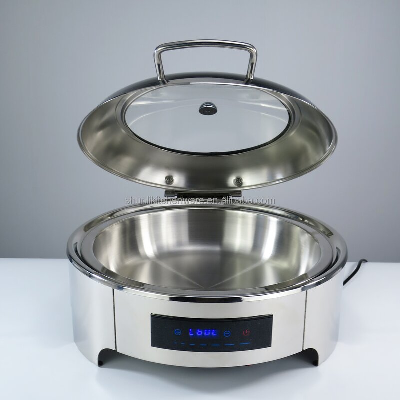 Electric Chafing Dish Manufacturer - Simple Round Buffet Stove with Glass Food Warmer for Hotel Commercial Catering