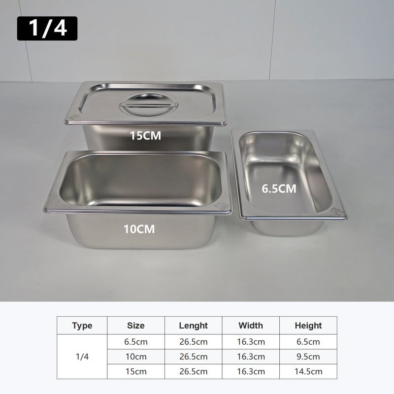 GN Pan Manufacturer - 304 Stainless Steel 1/4 GN Food Pan for Hotel & Restaurant