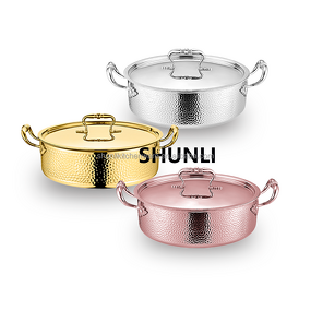 Chafing Dish Manufacturer - Rose Gold 304 Stainless Steel Hammer Pattern Hot Pot Induction Cooker With Sunken Lid