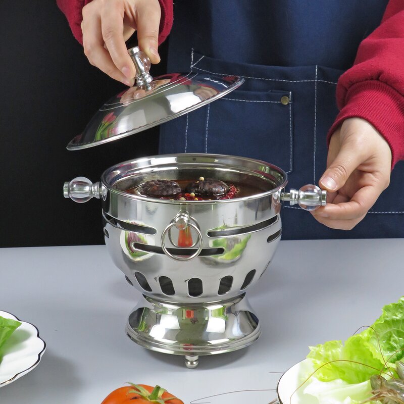 Alcohol Stove Manufacturer - Hot Sale Hotel Round Single Small Individual Stainless Steel Cooking Shabu Hot Pot Sets