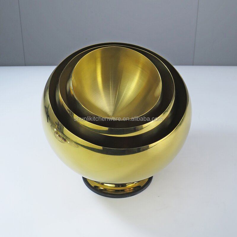 Serving Bowl Manufacturer - Golden Hot Pot Restaurant Slanted Seasoning Jar Sauce Fruit Salad Bowls Set Stainless Steel