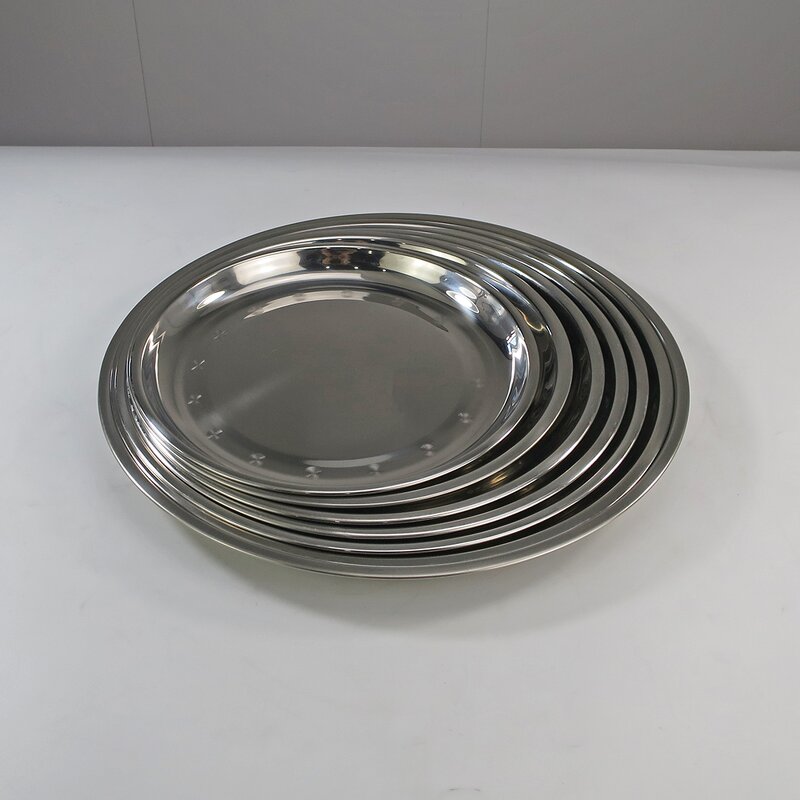 Food Serving Tray Manufacturer - Wedding Party Multi-size Stainless Steel 201 Round Dish Plate Custom Logo
