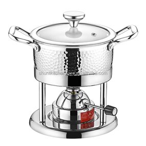 Commercial Hot Pot Set Manufacturer - Single Small Food Heater Stainless Steel Mini Three-piece Cooking Pot With Glass Cover