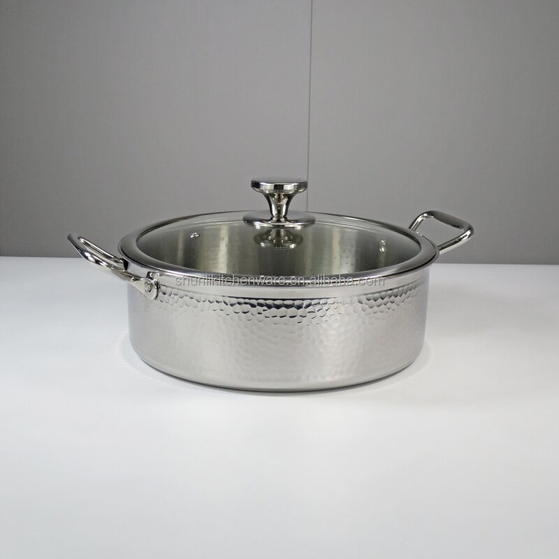Induction Cooker Manufacturer - Commercial Silver 304 Stainless Steel with Right Angle Body Hammer Pattern Non-stick Pot