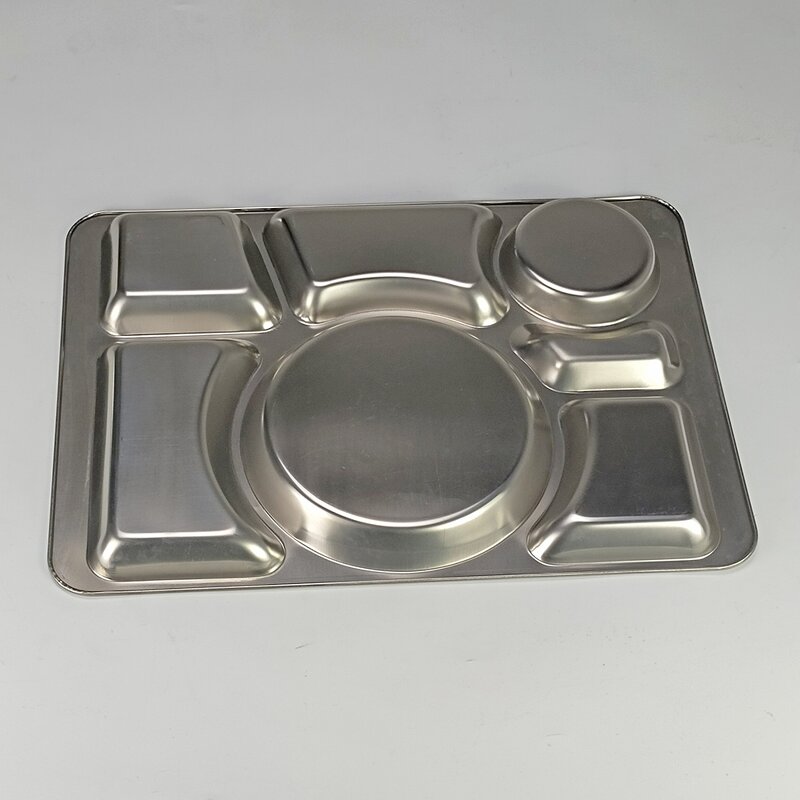 Snack Plate Manufacturer - Restaurant Stainless Steel Compartment Rectangular Plate 7 Compartment Divided Dinner Plate
