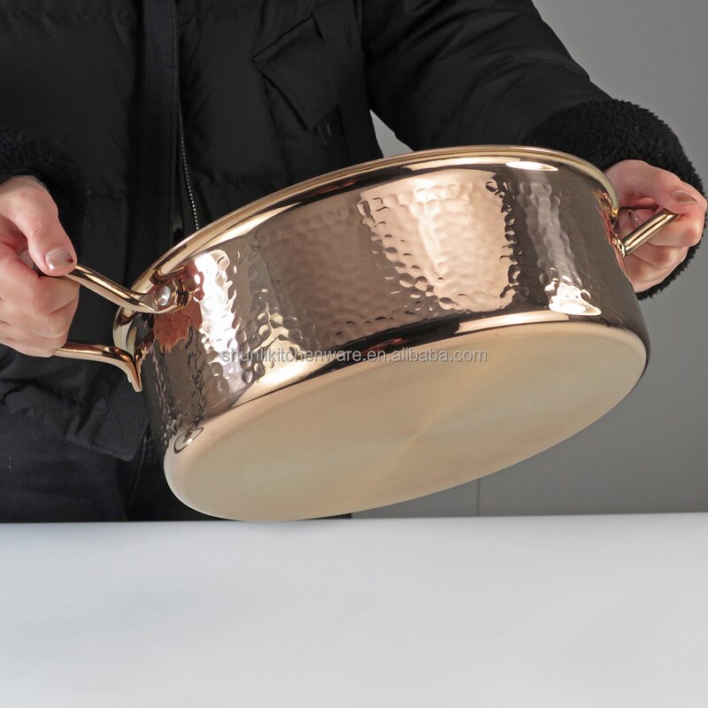 Chafing Dish Manufacturer - Rose Gold 304 Stainless Steel Hammer Pattern Hot Pot Induction Cooker With Glass Lid