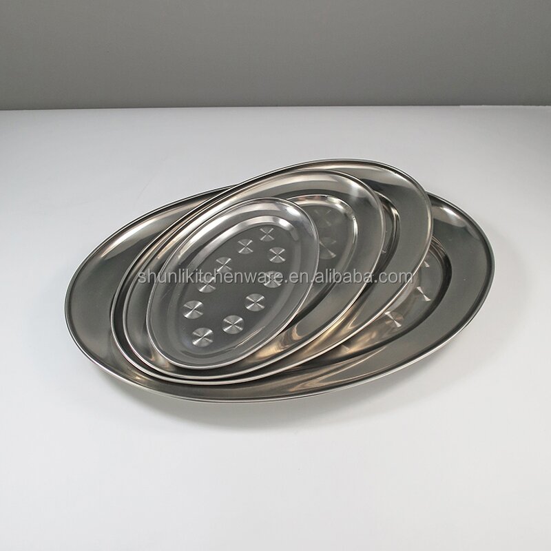 Food Serving Tray Manufacturer - Restaurant Hotel Multi-size Stainless Steel 201 Oval Dish Plate Custom Logo