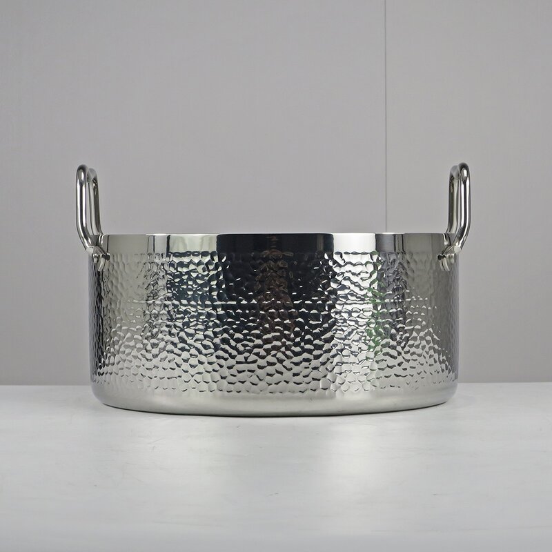 Soup Pot Manufacturer - Modern Three-Ply Steel High Body Luxury Golden Hammered 304 Stainless Steel Non-Stick Induction
