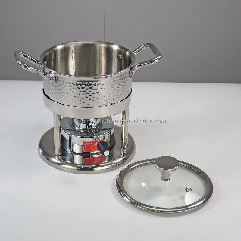 Commercial Hot Pot Set Manufacturer - Single Small Food Heater Stainless Steel Mini Three-piece Cooking Pot With Glass Cover