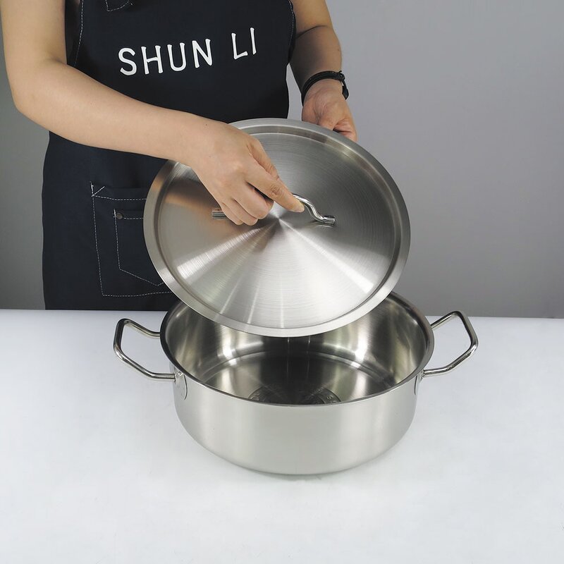 Stockpot Cooking Pot Manufacturer - Commercial Stainless Steel Open Fire Casserole Hotel Hot Pot With Steel Lid Non-stick