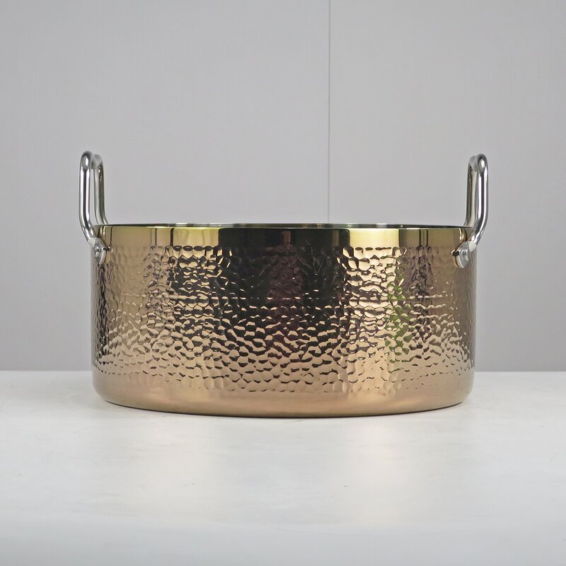 Soup Pot Manufacturer - Modern Three-Ply Steel High Body Luxury Golden Hammered 304 Stainless Steel Non-Stick Induction