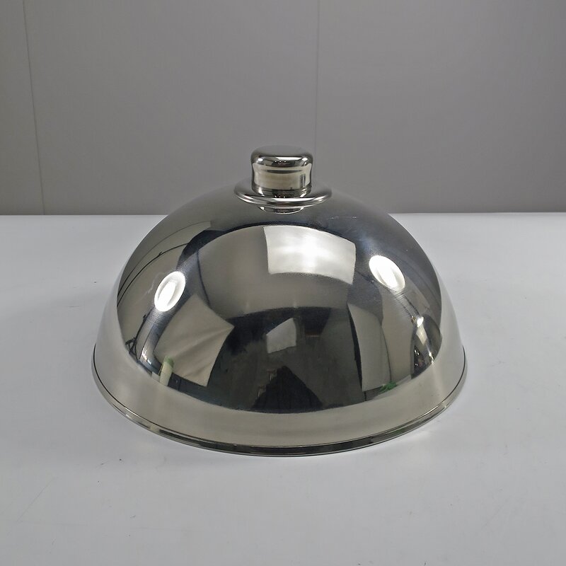 Food Cover Manufacturer - Golden Thickened Stainless Steel Round Iron Pan Lid Dome Lid for Dining Plate with Handle