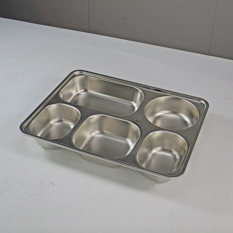 School Lunch Box Manufacturer - Restaurant Canteen Stainless Steel with Lid Food Grade Fast Food Tray 5 Compartments