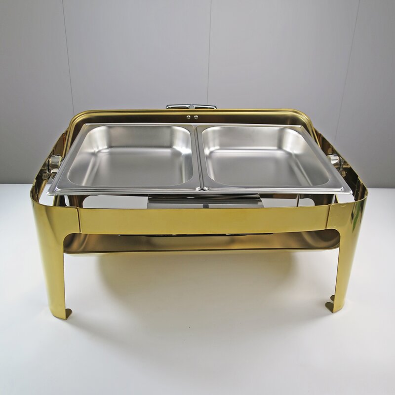 Chafing Dish Manufacturer - Kitchen Buffet Dishes Stainless Steel Golden 9L Roll Top Buffet Food Warmer