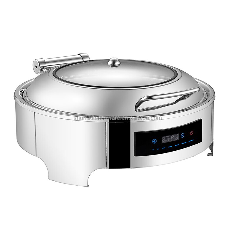 Electric Chafing Dish Manufacturer - Simple Round Buffet Stove with Glass Food Warmer for Hotel Commercial Catering