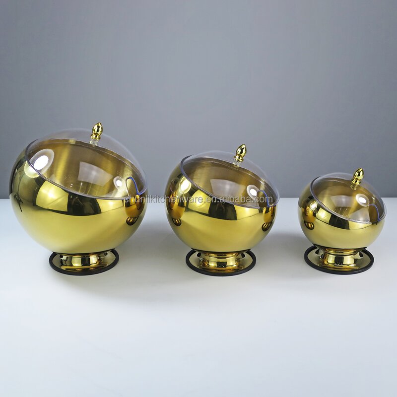 Serving Bowl Manufacturer - Golden Hot Pot Restaurant Slanted Seasoning Jar Sauce Fruit Salad Bowls Set Stainless Steel