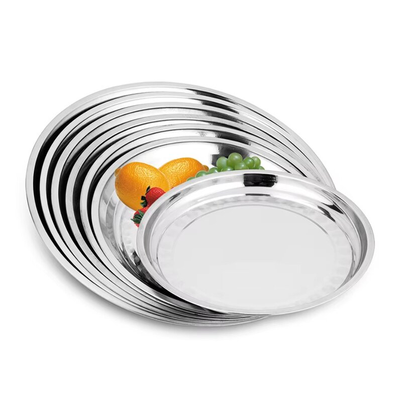 Serving Plate Tray Manufacturer - Multiple Size Round Stainless Steel for Buffet Home Serving Fruit Dinner Plate