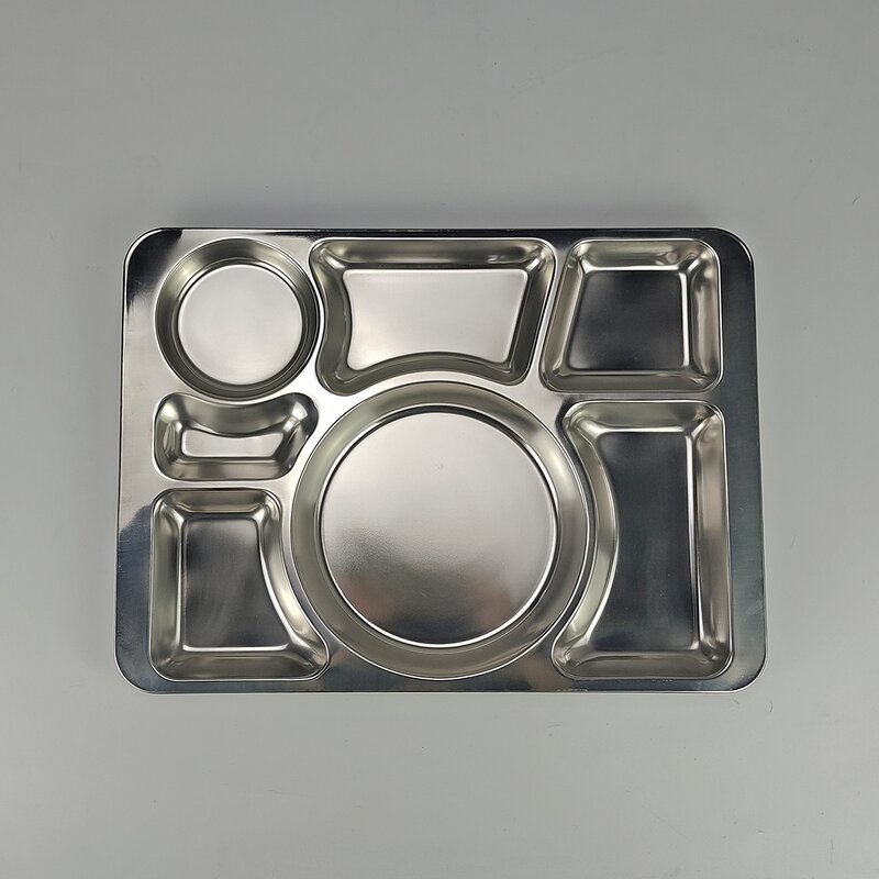 Snack Plate Manufacturer - Restaurant Stainless Steel Compartment Rectangular Plate 7 Compartment Divided Dinner Plate