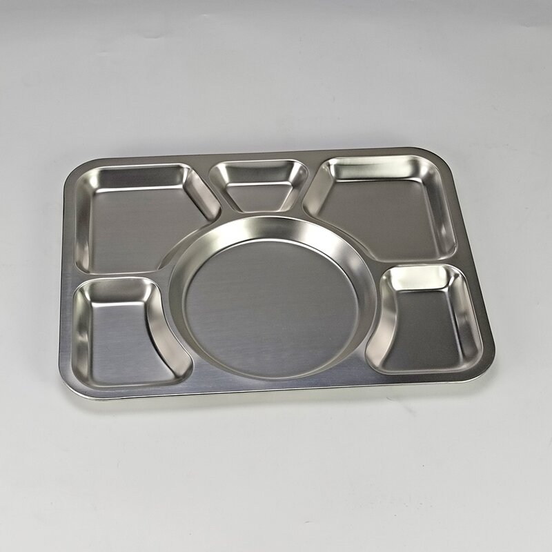 Fast Food Tray Manufacturer - Stainless Steel Rectangle Restaurant Dining Plate 6 Compartment Divided Dinner Plate